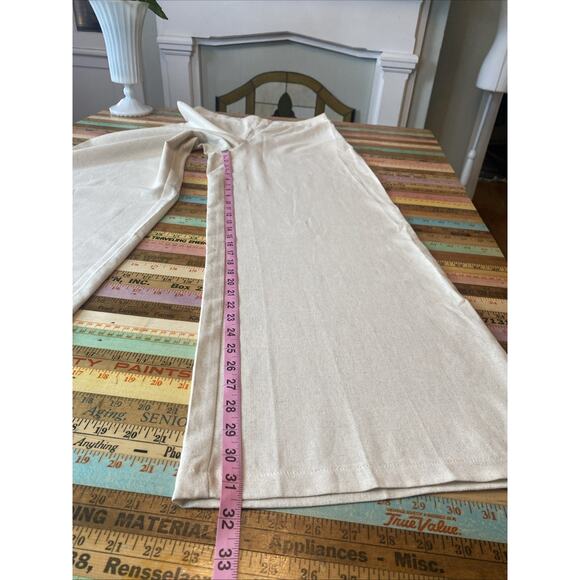 Faeriesty L LINEN Blend Wide Leg Pants Natural Vacation Lagenlook Boho - Picture 8 of 13